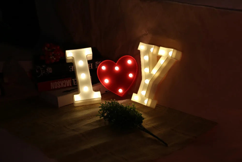 White LED letter marquee sign, 22cm high, warm white LEDs, plastic alphabet lamp for indoor party and home decor