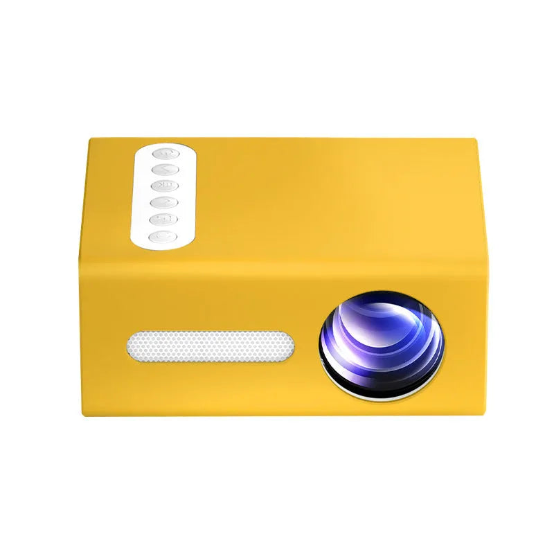 Mini LED projector with HDMI USB AV ports, 320x240 resolution, 25 ANSI lumens, black blue yellow colours