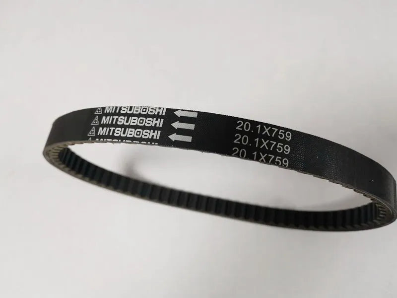 Black motorcycle drive belt for Jinli GP110 and Fengli VP110 scooters, size 20.1-759.