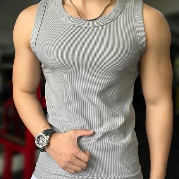 Men's thick combed cotton tank top in loose sports fit with round hem, white black grey, sizes M to XXXL