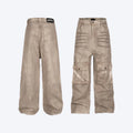 Women's Marble Dark straight leg cotton trousers with mid-waist and zip fly on hanger