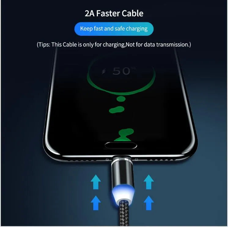YBD magnetic LED charging cable with aluminium shell showing LED light indicator and magnetic connector