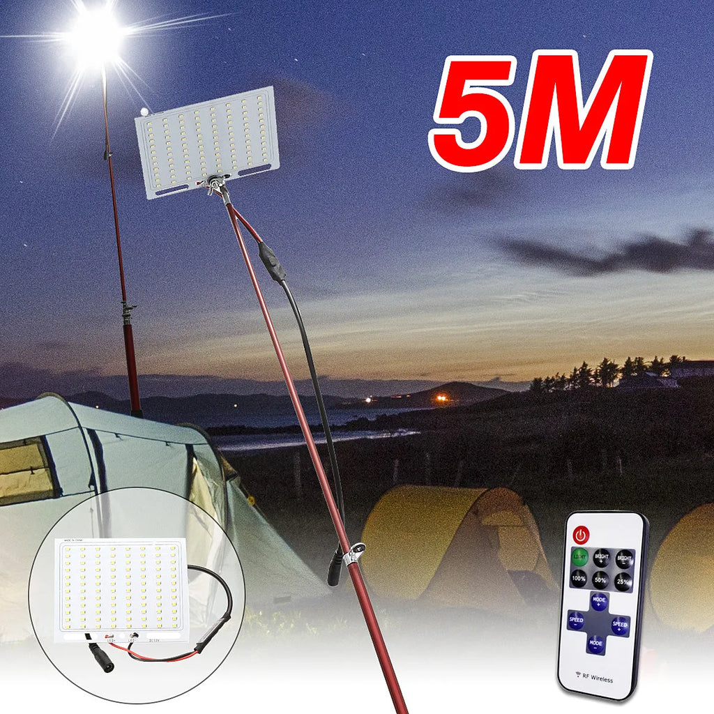 LED fishing rod light with 96 LEDs, 5-metre length, and RF remote for night fishing illumination