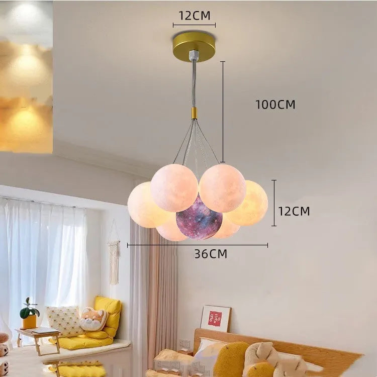 Nordic-style gold chandelier with multiple bubble-shaped lampshades and LED lights