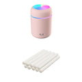 Pink USB desktop humidifier with 300ml water tank and adjustable mist control