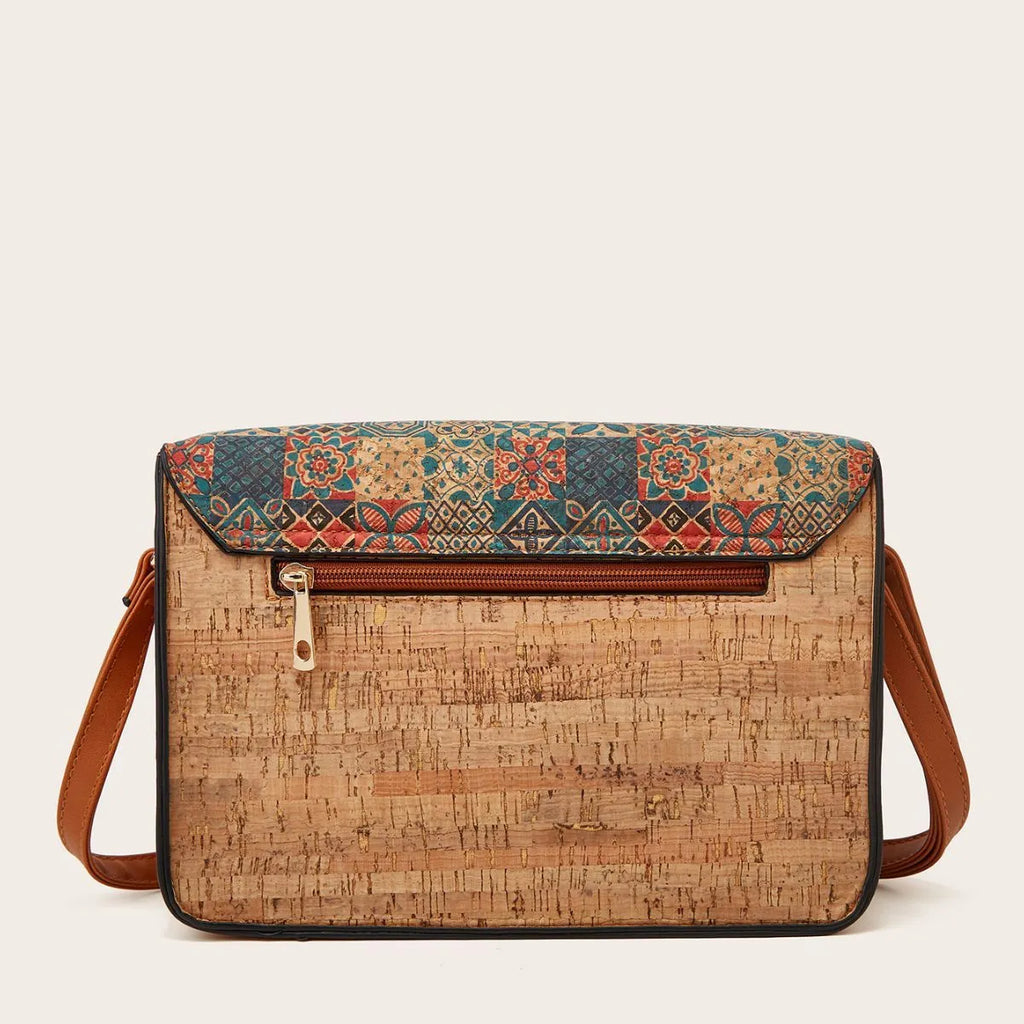 One-shoulder crossbody women's bag with printed design in pansy, square print, grass flower, or green colour, made from PU material