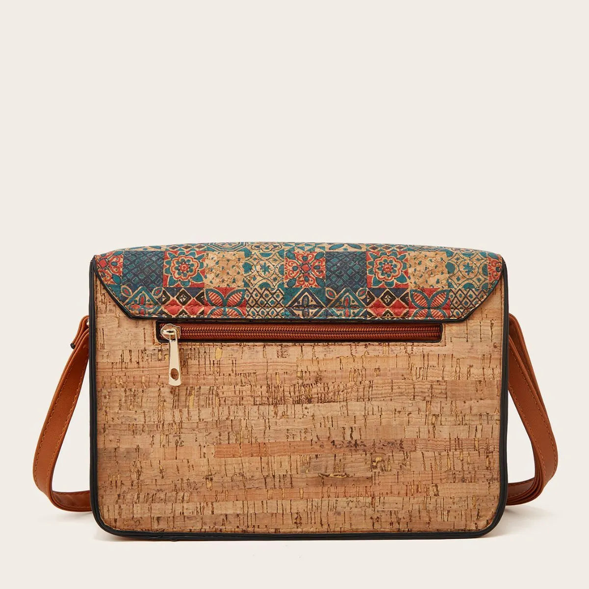One-shoulder crossbody women's bag with printed design in pansy, square print, grass flower, or green colour, made from PU material