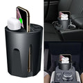 Black X9 car wireless charging cup and mount on a car dashboard with charging indicator light on.