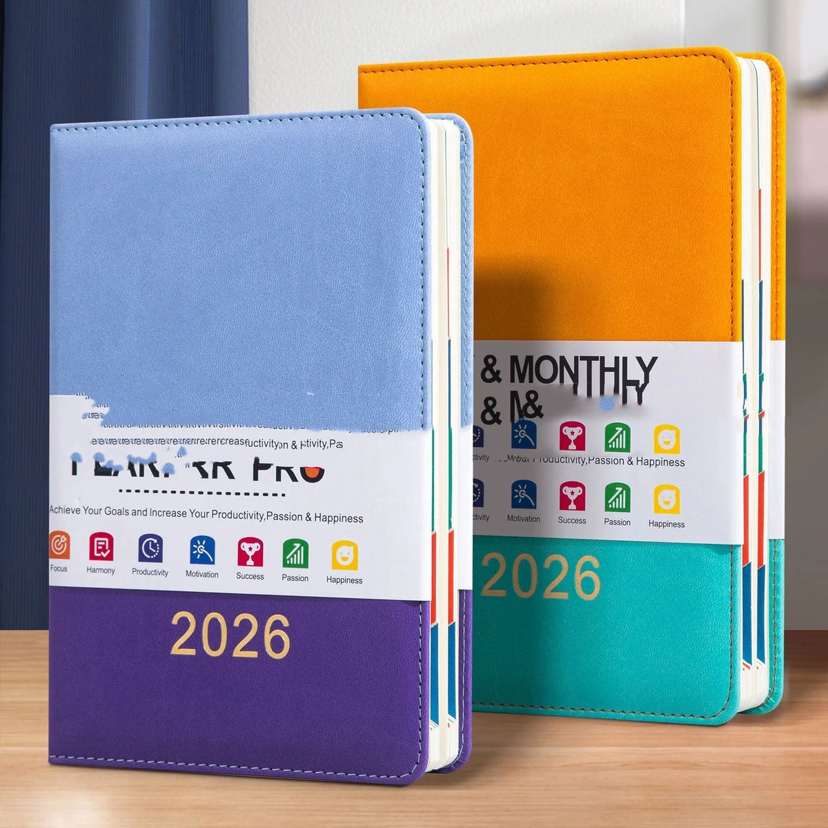 A5 schedule book with waist seal and imitation leather cover in black gray, yellow green, blue purple, or pink purple