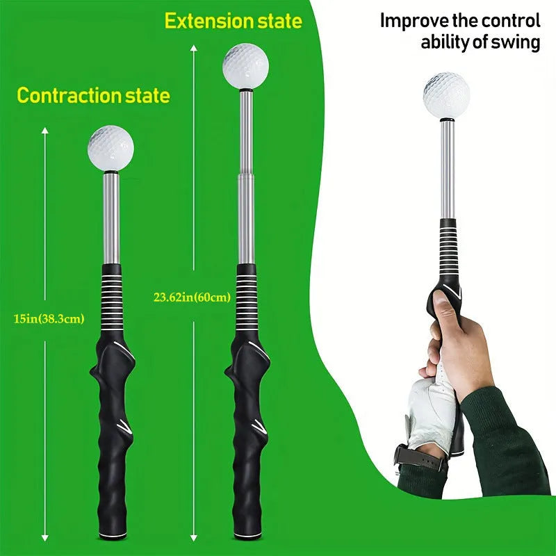 Telescopic golf swing training simulator in stainless steel with adjustable length