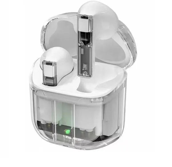 Transparent case true wireless Bluetooth earphones with digital display in five colour options