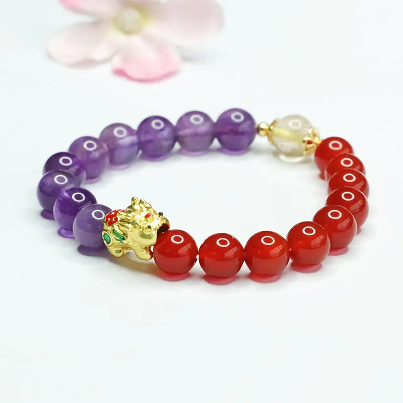 Women's amethyst red agate bracelet with 8mm beads in Chinese-style design