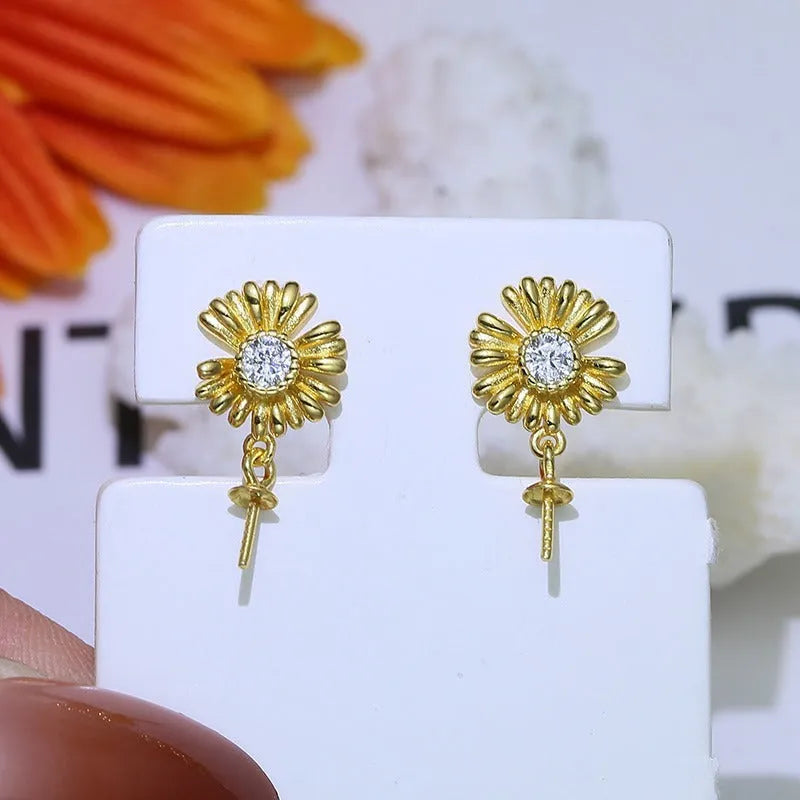 S925 sterling silver baroque flower earring frames for DIY jewellery making with raised floral patterns