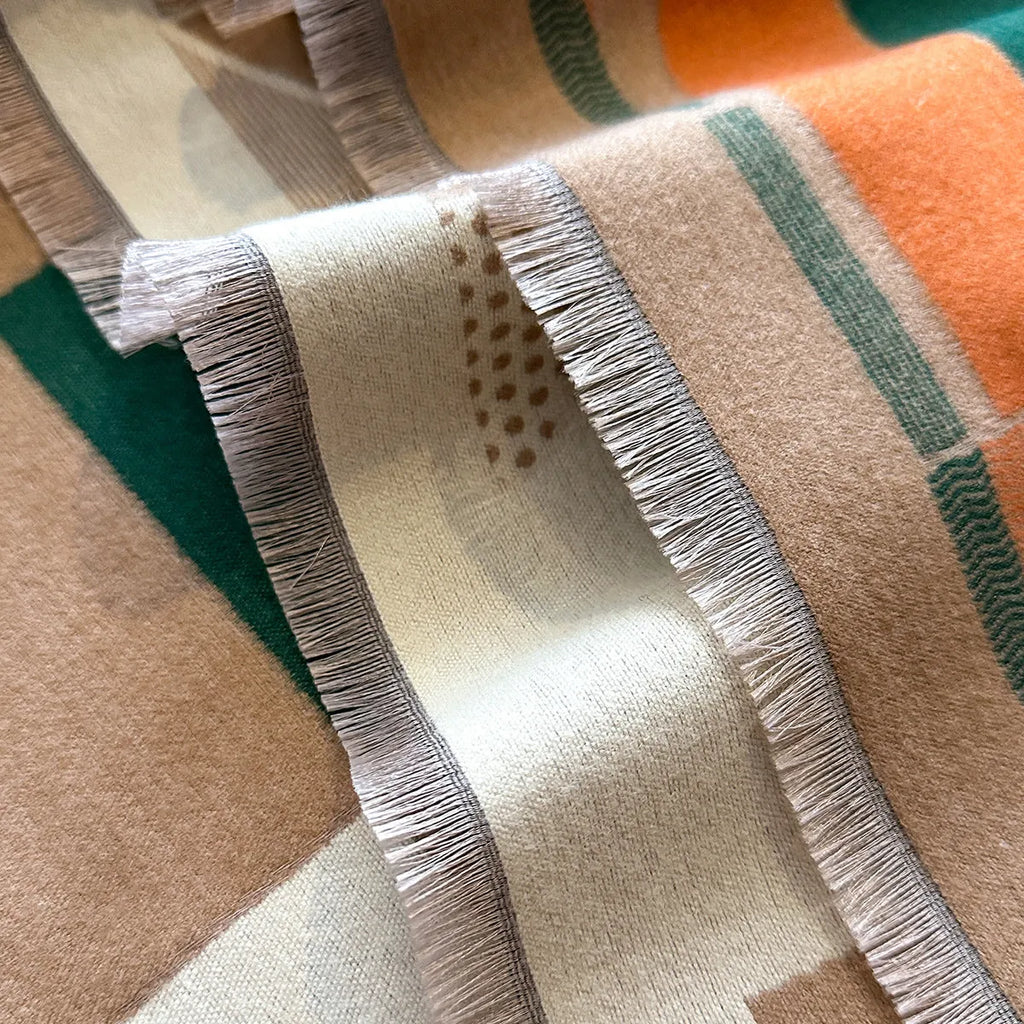 Imitation cashmere shawl scarf in beige colour showing 185x65cm dimensions and European American chic style