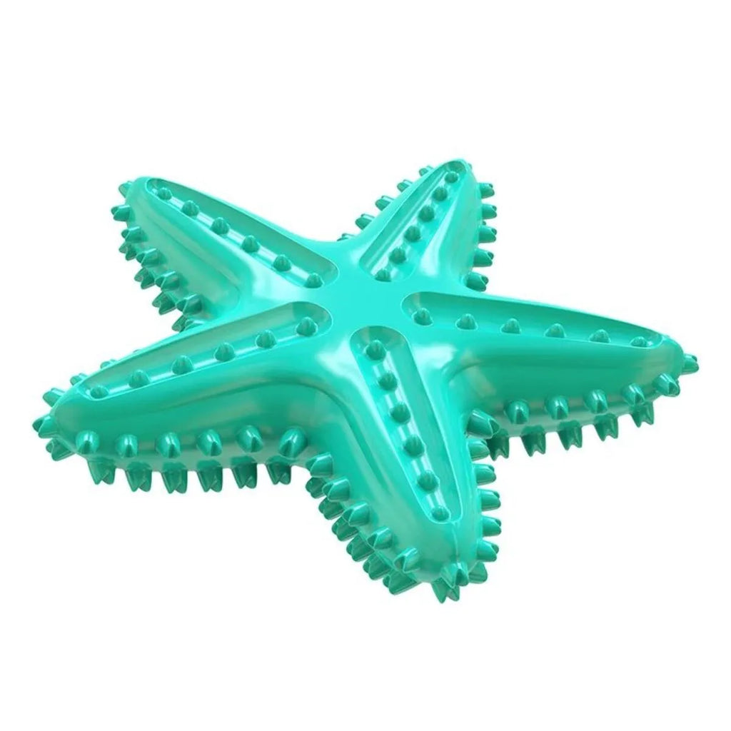 Blue edible TPR starfish-shaped dog toy with squeaker for large breeds