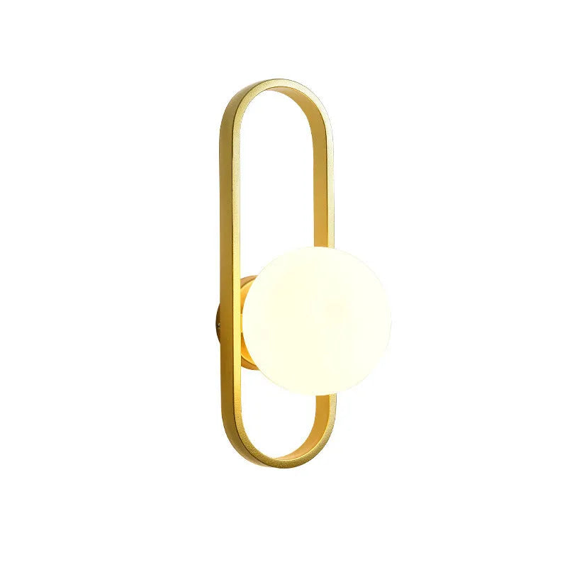 Minimalist wall lamp in black or gold with glass shade and iron body, showing 12W LED tri-colour lighting