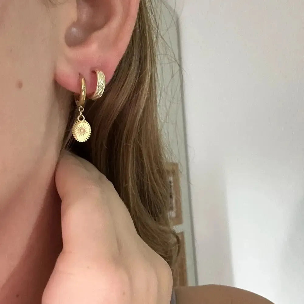 Stainless steel geometric earrings with ellipse design elements and ear button fastening