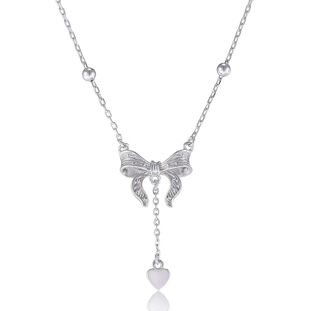 S925 silver adjustable clavicle chain with butterfly heart pendant on 40-45cm O-ring chain