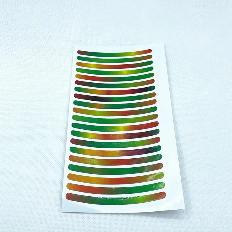 20-piece car wheel reflective stickers in arc shape with 11 colour options including fluorescent and luminous variants on wheel hub