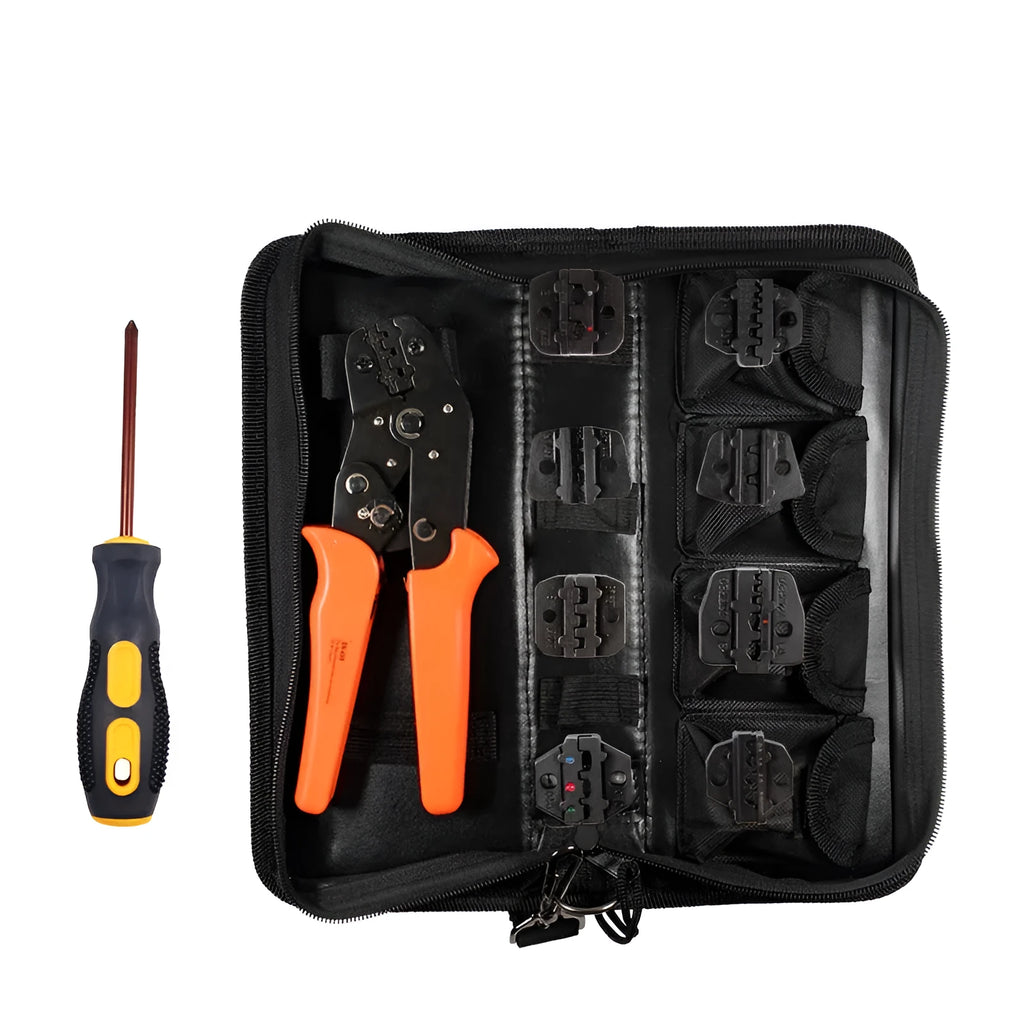 SN-48B portable terminal crimping pliers combination set with multiple jaw tools on a work surface.