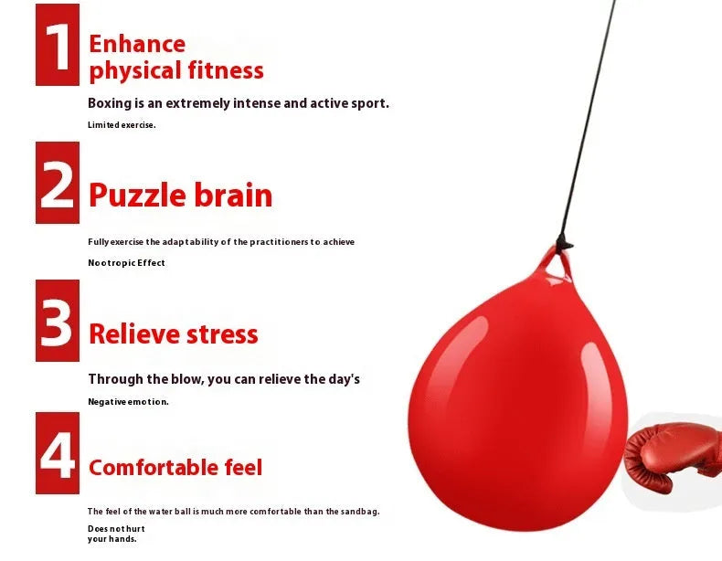 Red water-filled boxing ball with hook rope for martial arts training