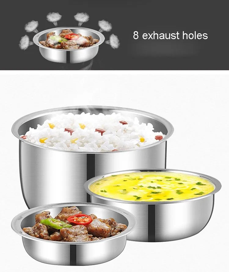 White plastic lunch box with multiple layers showing USB power port and heating function indicator