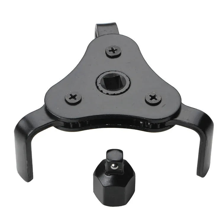 Flat three-jaw filter wrench with telescopic jaws 53mm to 108mm, matte finish, for 1/2DR or 13/16 knob