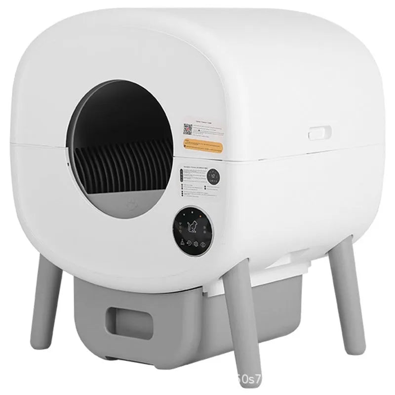 Automatic cat litter box with self-cleaning mechanism, 550mm width, 500mm depth, 645mm height dimensions