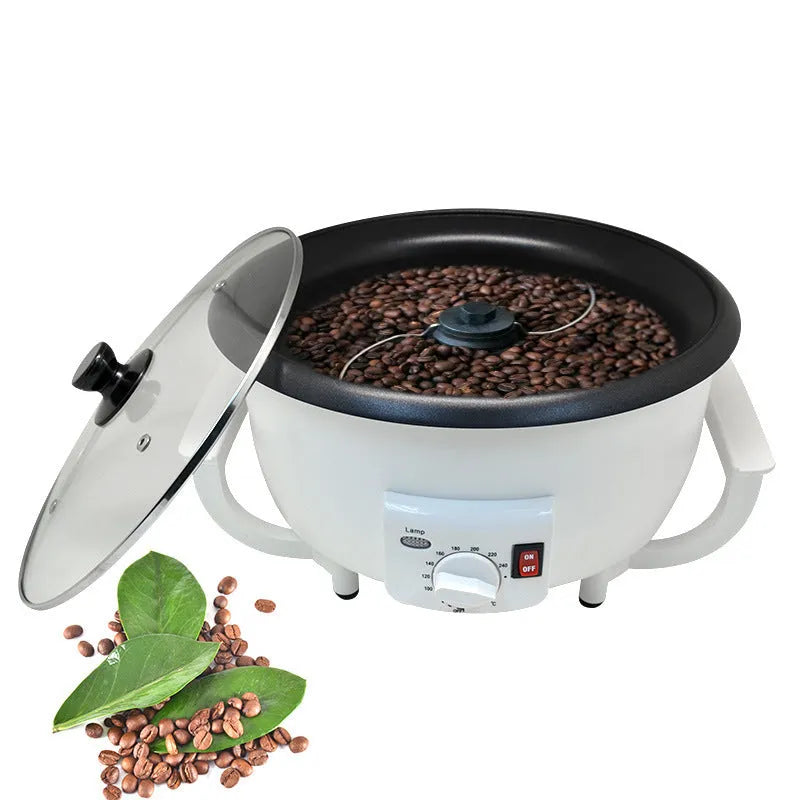 White oblate coffee roasting machine with 750g capacity and 225mm pot for home use