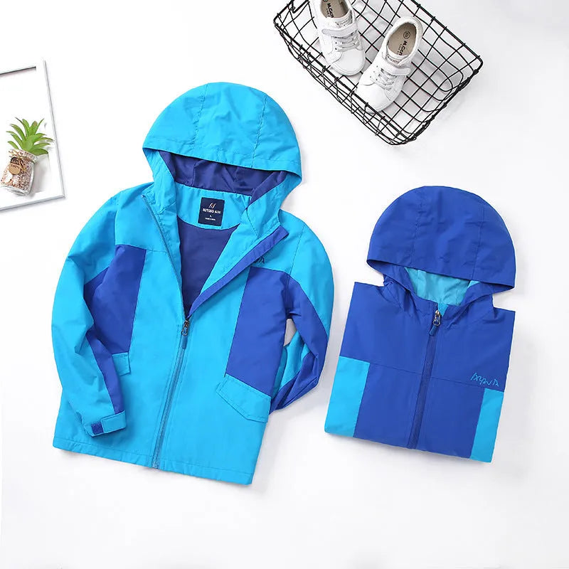 Blue thin children's jacket with full zip and long sleeves for ages 8+