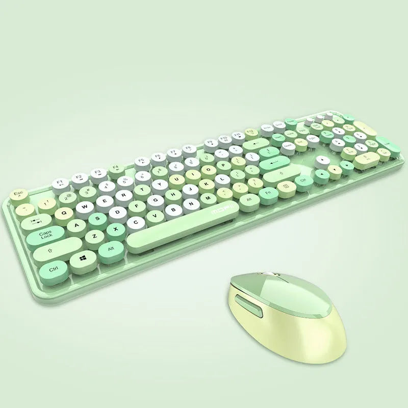 Wireless keyboard and mouse set with USB receiver, 1600dpi mouse, multimedia keys, and waterproof keyboard support