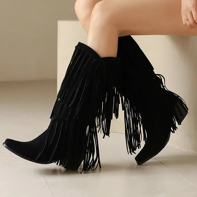 Women's mid-calf suede boots with waterproof platform and chunky heel in beige colour