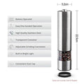 Stainless steel electric pepper grinder with natural colour finish
