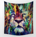 Bohemian animal print polyester tapestry shown as wall hanging and beach blanket
