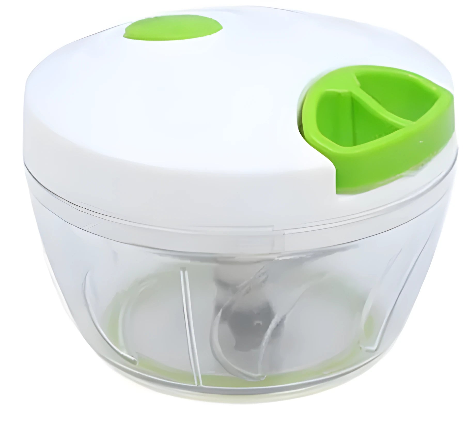 Green manual kitchen chopper with three stainless steel blades and a 500ml transparent container.