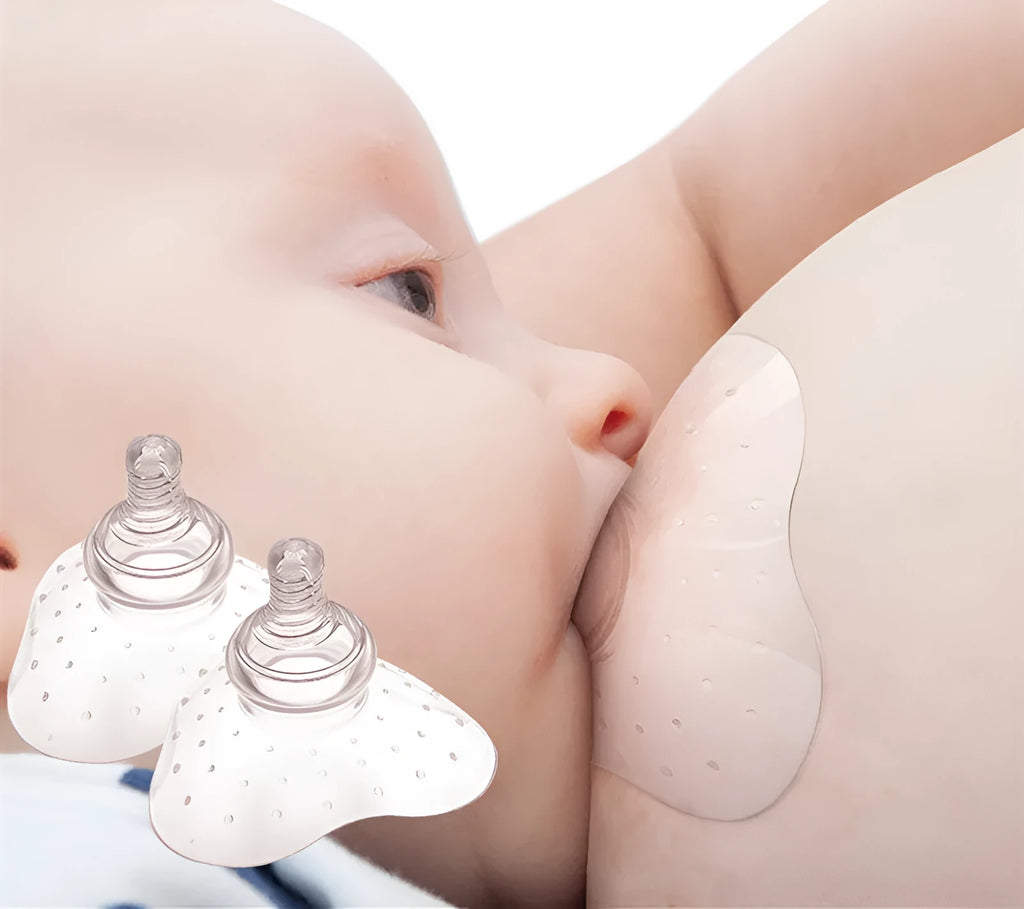 Silicone nipple protectors for breastfeeding mothers in transparent and pink colours