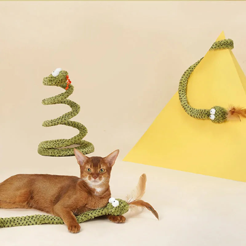 Green cat teasing stick with feather attachment measuring 140cm in length
