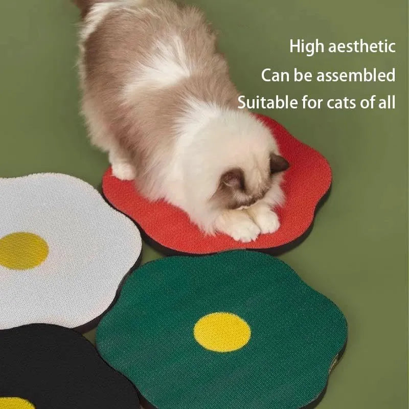 Wall-mounted cat scratching board in grey, green, red, or white, measuring 40 x 37.3 cm with corrugated surface