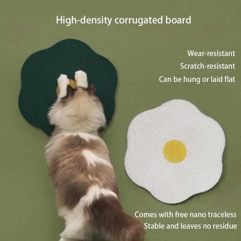 Wall-mounted cat scratching board in grey, green, red, or white, measuring 40 x 37.3 cm with corrugated surface