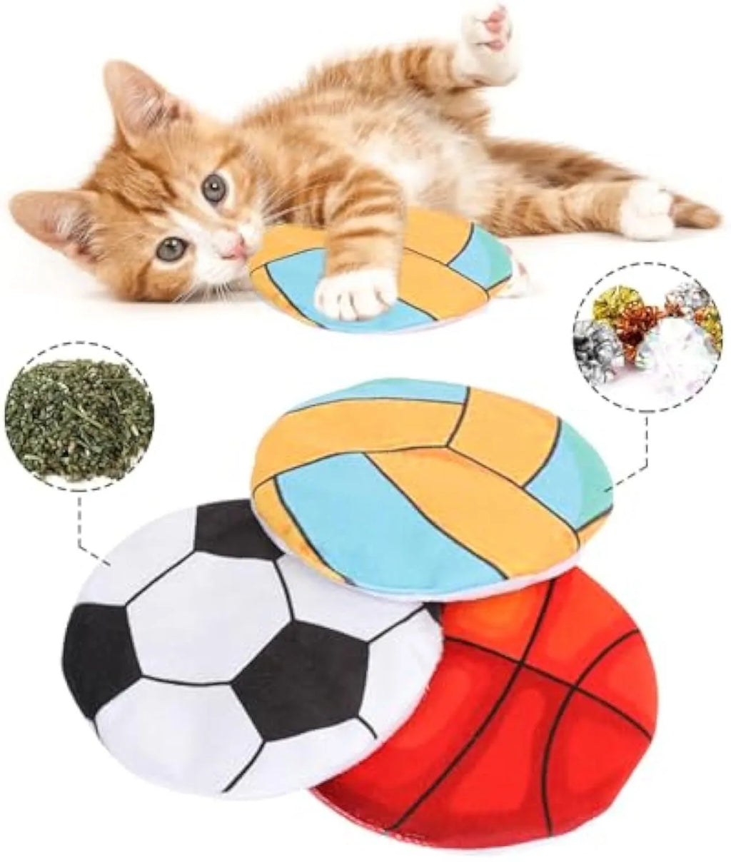 5cm diameter cat toy disc with plush exterior, showing flying disc design for throwing and cat play
