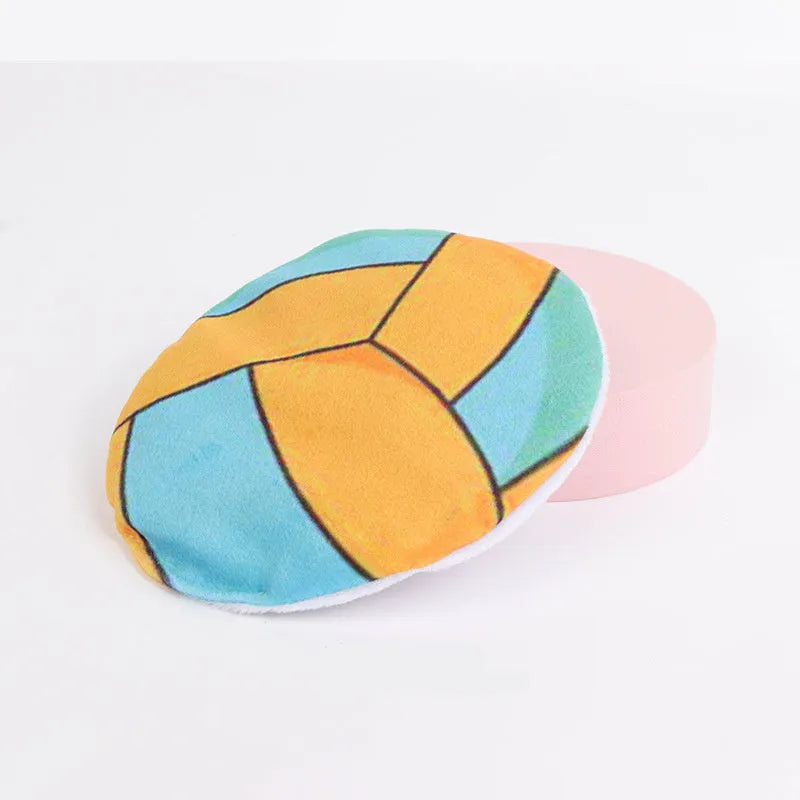 5cm diameter cat toy disc with plush exterior, showing flying disc design for throwing and cat play