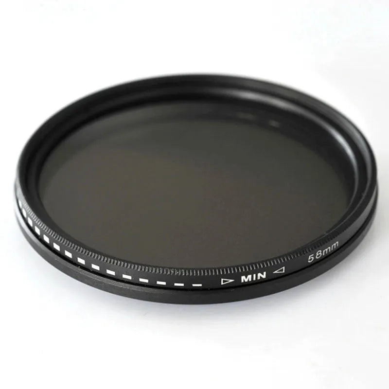 Adjustable multi-diameter camera ND filter set with ND-2, ND-4, ND-8, and ND-400 filters for light reduction