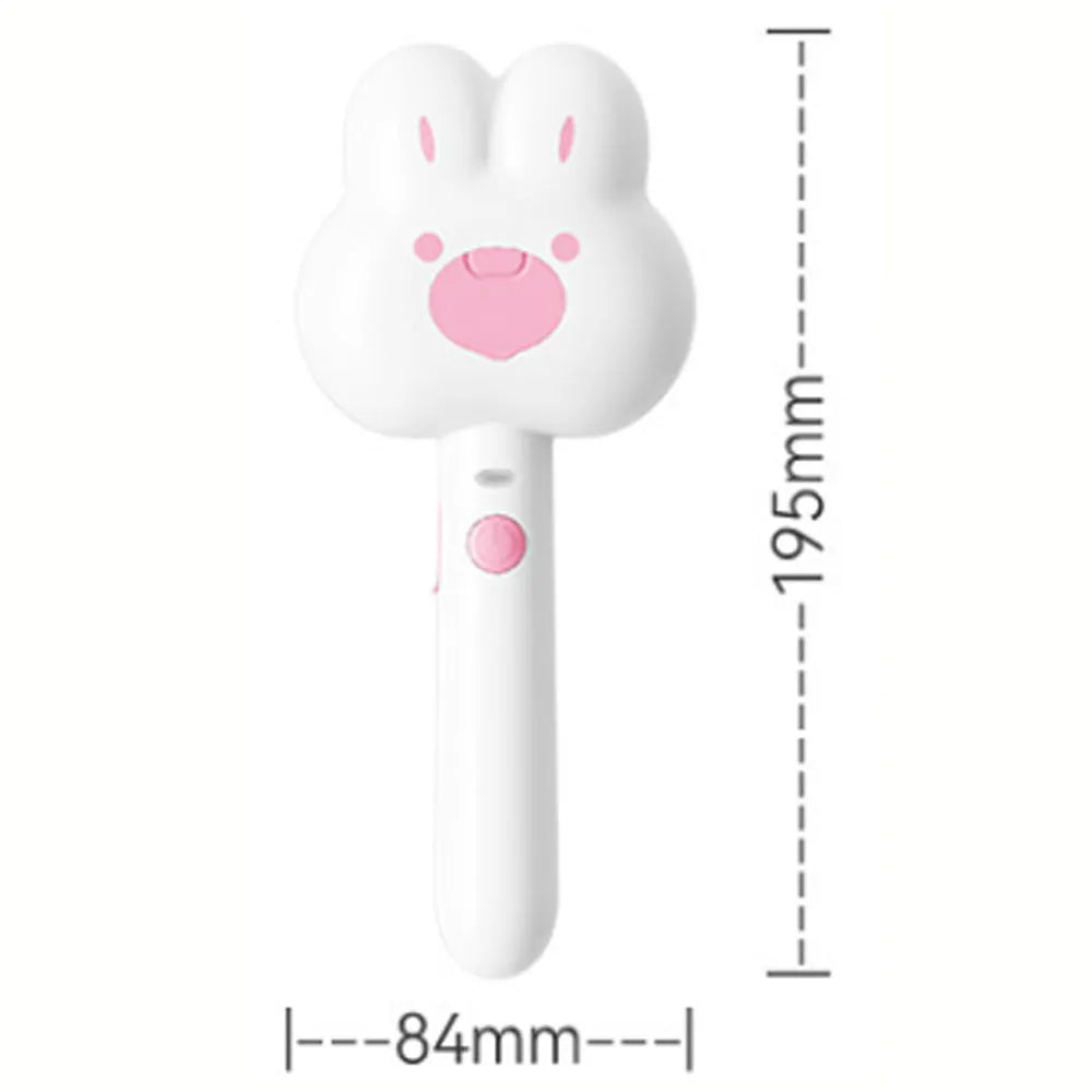 Rechargeable pet steam brush comb in green, pink, or white with a long handle.