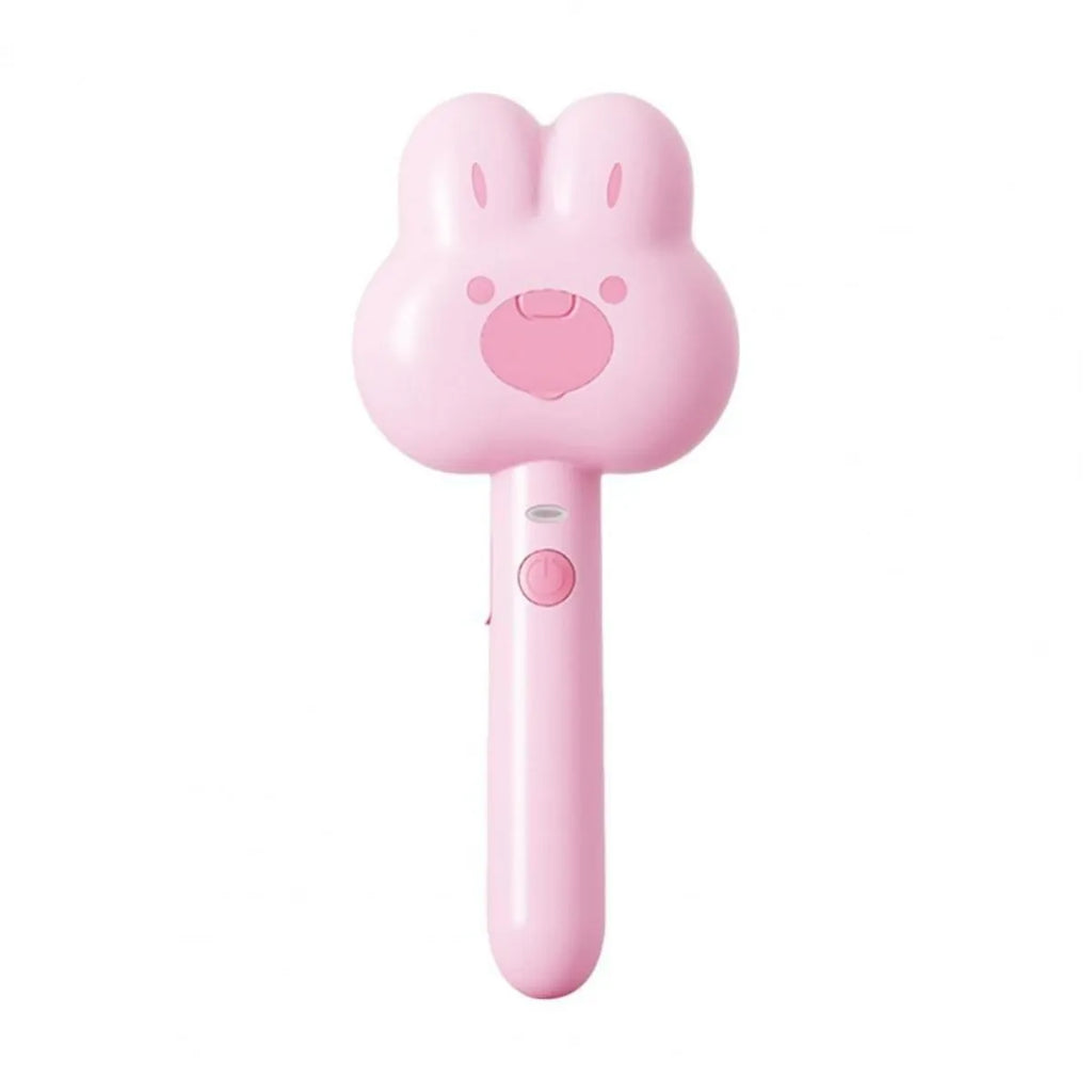 Rechargeable pet steam brush comb in green, pink, or white with a long handle.