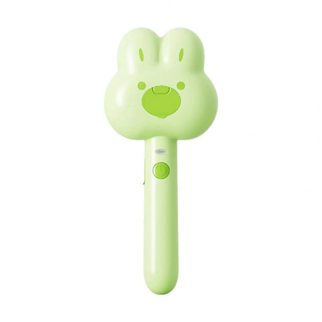 Rechargeable pet steam brush comb in green, pink, or white with a long handle.