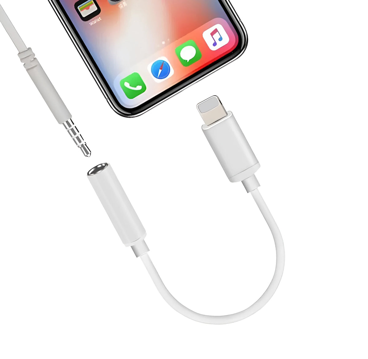 White Lightning to 3.5mm audio adapter for iPhone compatibility with gold-plated terminals
