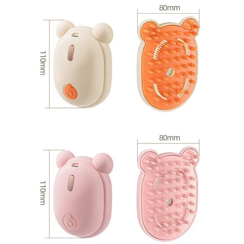 Rechargeable pet grooming brush with steam spray function in pink or yellow colour options