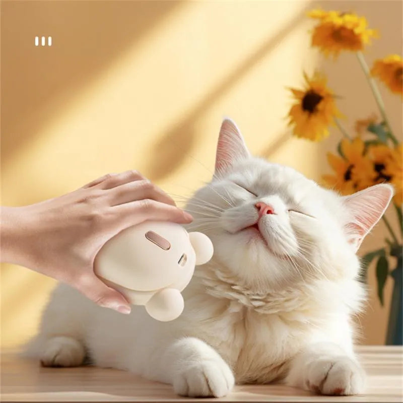 Rechargeable pet grooming brush with steam spray function in pink or yellow colour options