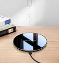 Black 15W QI wireless charger with foreign object detection for charging through phone cases