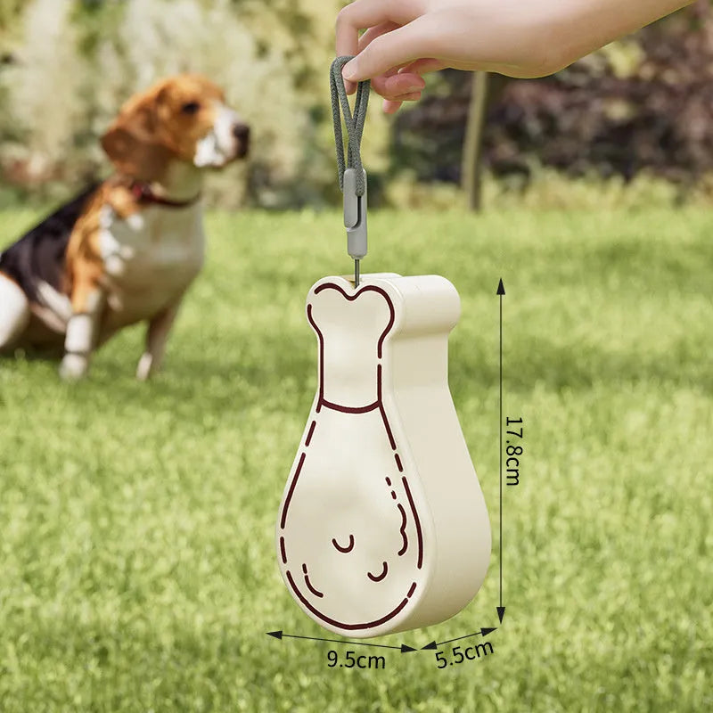 Orange and white portable pet water bottle with attached food container for dogs and cats